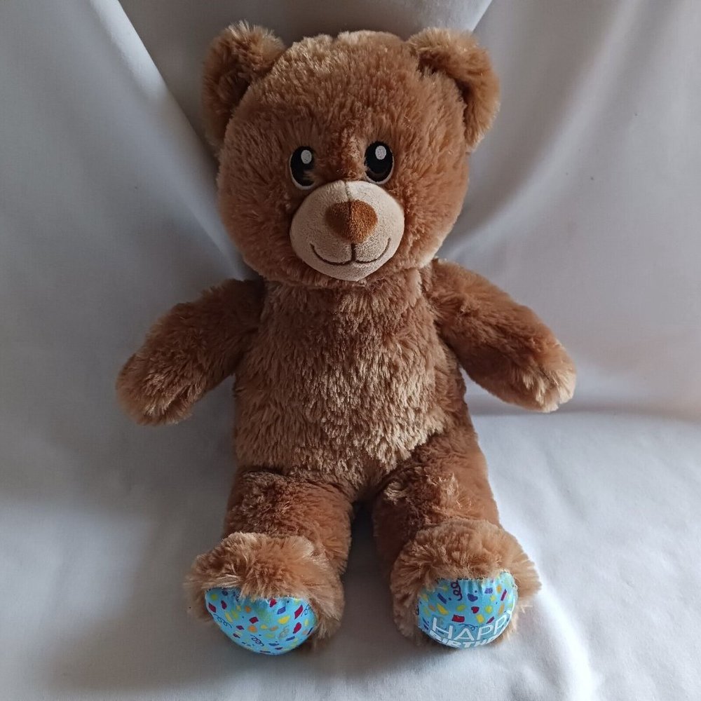 Build A Bear BABW Happy Birthday Teddy Plush 15" Brown Tan Bear Stuffed Animal